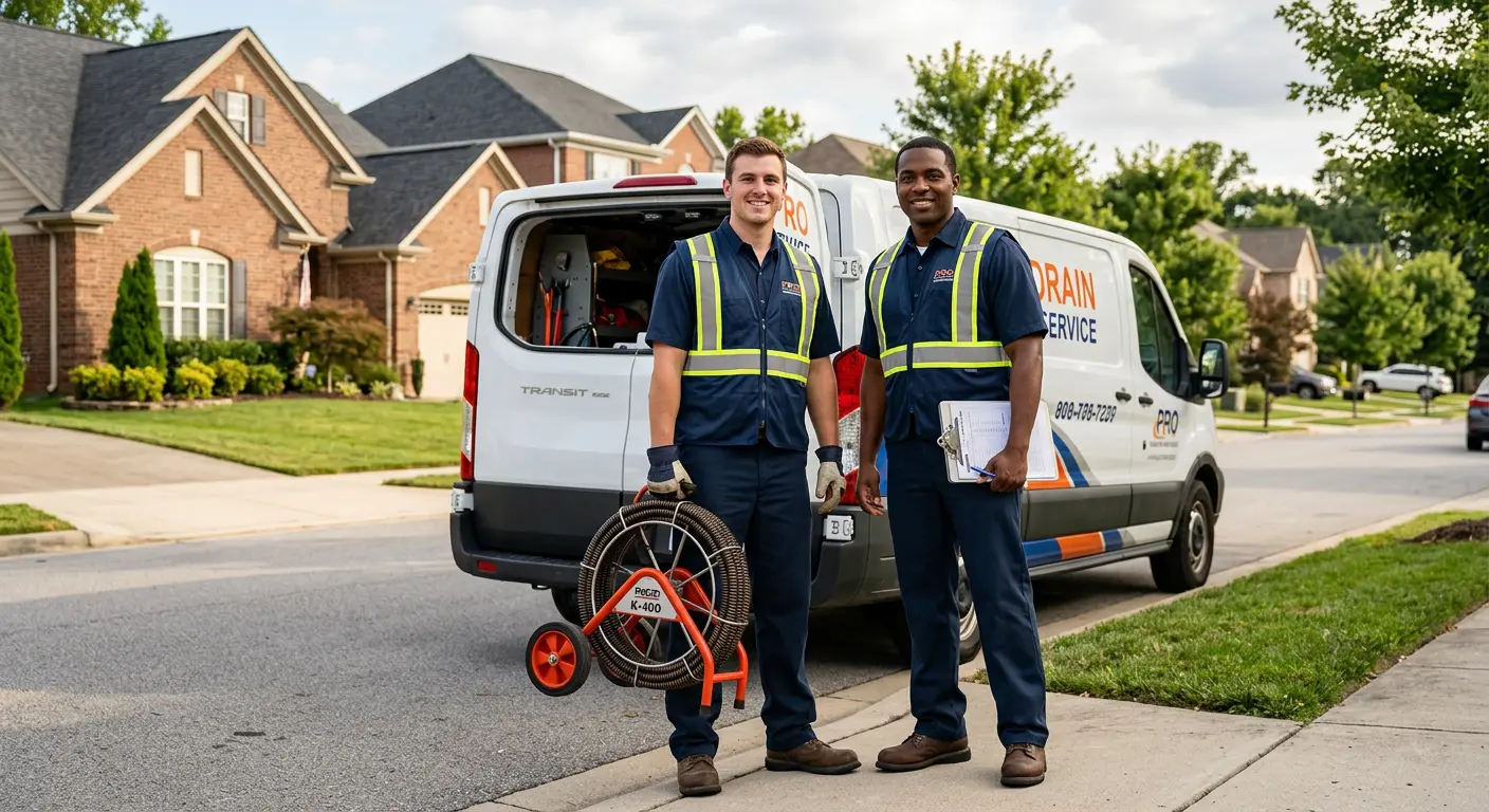 Sewer and drain service team with equipment ready for work in Douglas